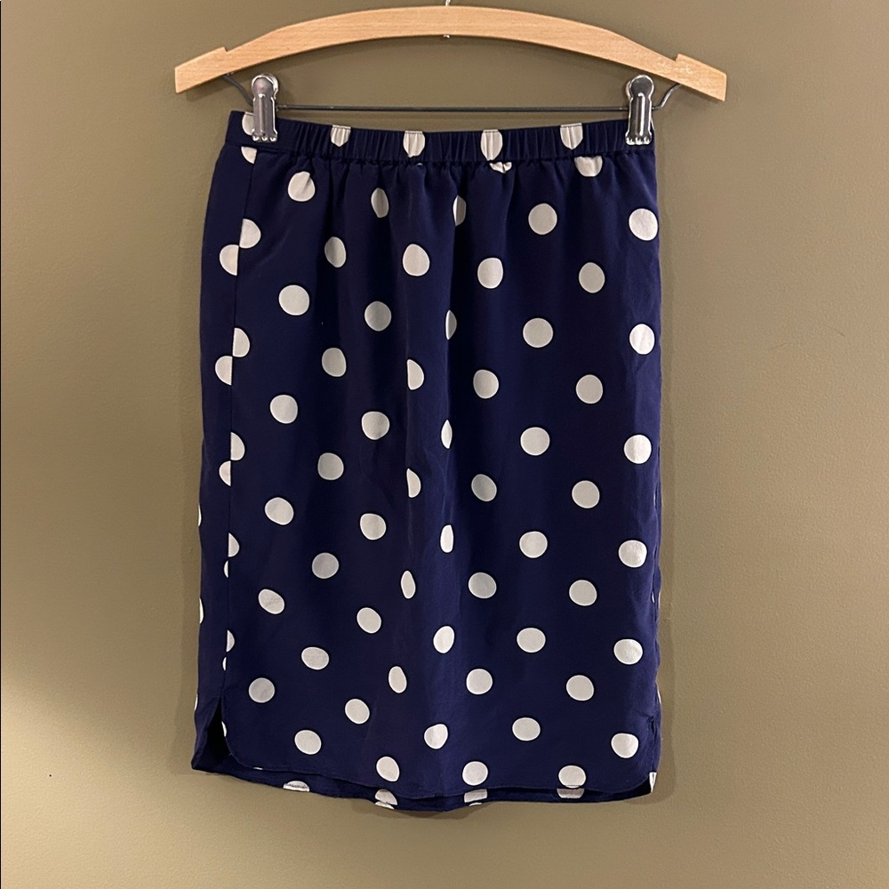 Broadway & Broome Elegant Navy Silk Polka Dot A-Line Skirt